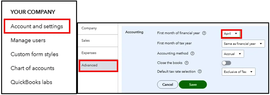 Figure 1.1 – Selecting the financial period start date
