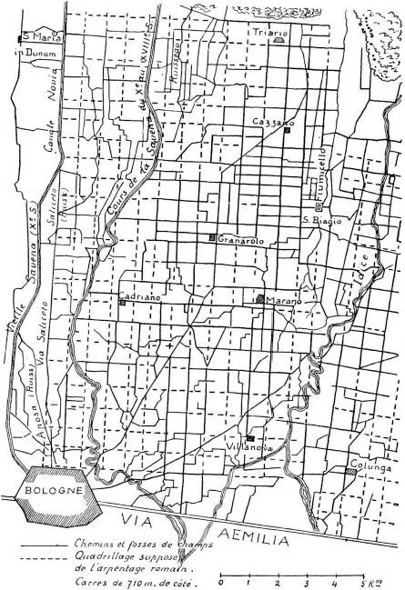 Schematic illustration of an ancient centuriation plan near Bologna.