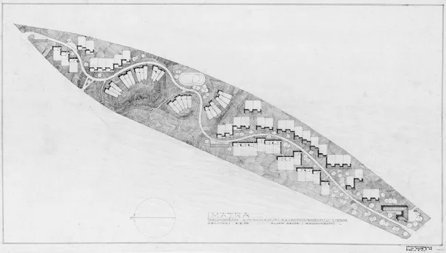 A drawing depicts the fan-shaped Kaukopaa housing area in Imatra.