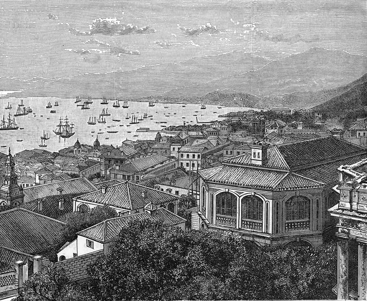 Figure 1.2. A view of the Victoria Harbour from the Mid-Levels, 1880s. (Source: Illustrated London News, Mary Evans Picture Library)