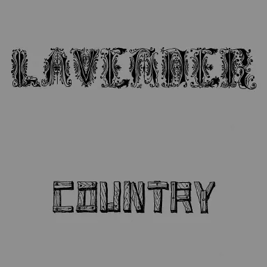 A cover with the text, LAVENDER COUNTRY in decorative font. The word lavender is at the top and the word country is at the bottom center.