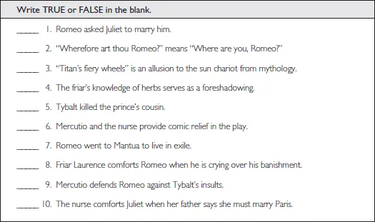 Figure 1.1. Romeo and Juliet Worksheet