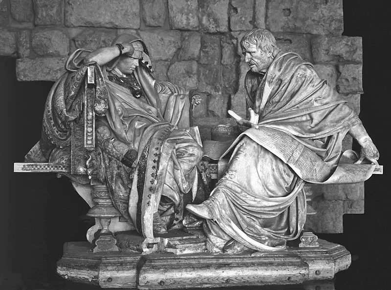 Seneca fu assunto da Agrippina per insegnare la retorica al figlio Nerone, un allievo probabilmente ribelle, come suggerisce l’immagine.