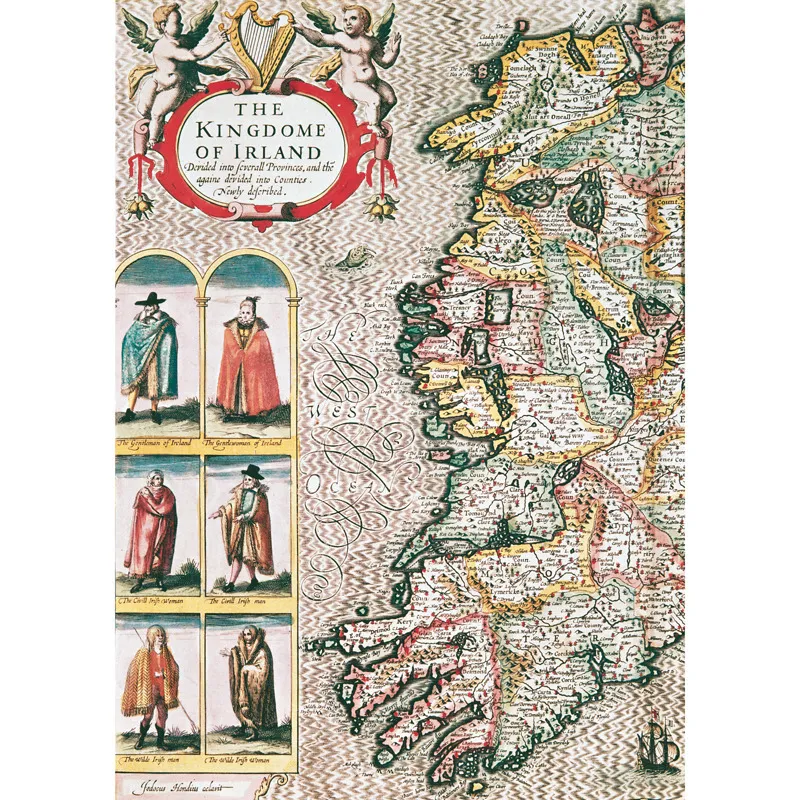 Irlandesi «selvaggi» e irlandesi «civili»: illustrazioni che accompagnano una mappa dell’Irlanda di Hodocus Hondius (1616).