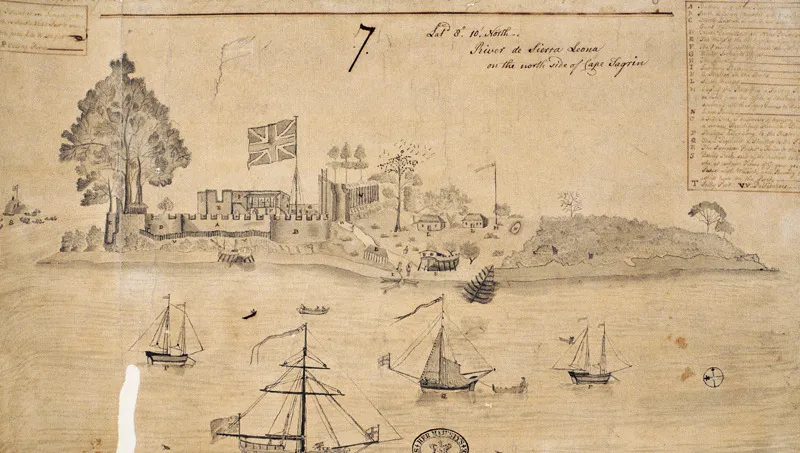 Anonimo, Mappa delle fortificazioni britanniche a George Island, Sierra Leone (1749).
