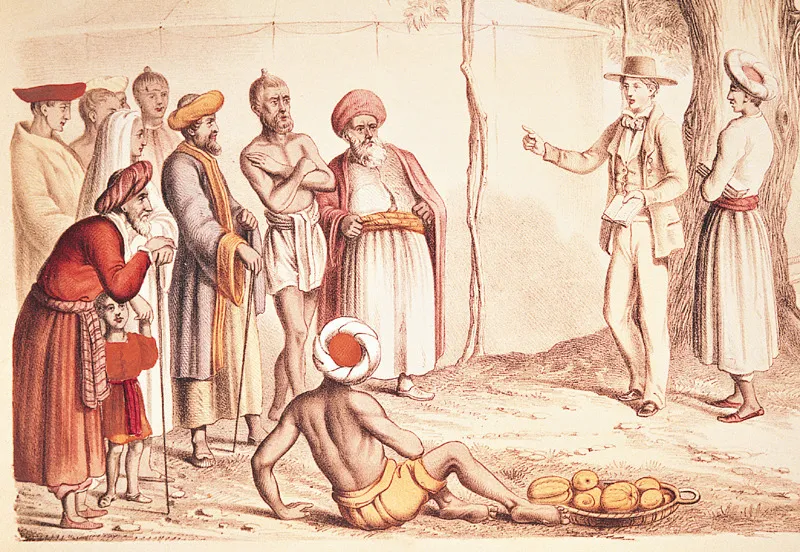 Un predicatore itinerante in India: illustrazione di autore anonimo (diciannovesimo secolo).