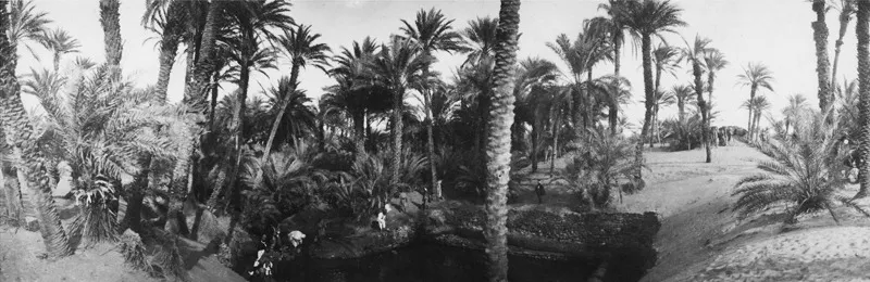 Oasi di Eschida, 12 dicembre 1913. La sorgente principale dell’oasi. Nelle vicinanze di Eschida Miani sostiene il suo secondo combattimento. (CMPA, s.f., foto n. 83)