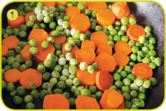 Ciotola di cialda con manzo, piselli e farro