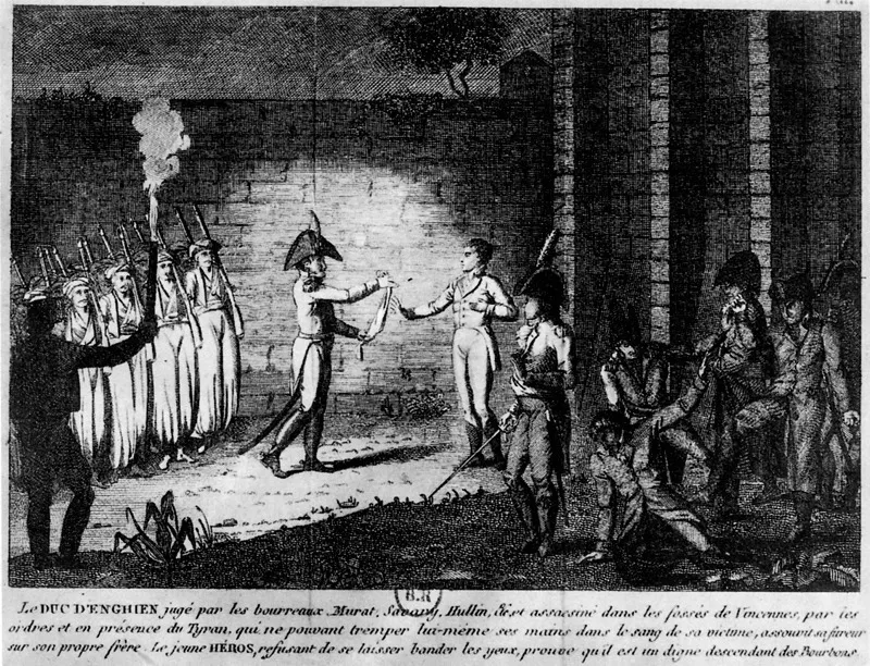 L’esecuzione, voluta da Napoleone, del duca d’Enghien nel fossato del castello di Vincennes. Parigi, Bibliothèque Nationale
