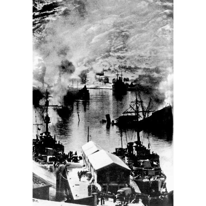 Le navi alleate in fiamme nel porto di Narvik segnano la definitiva conquista tedesca della Norvegia.