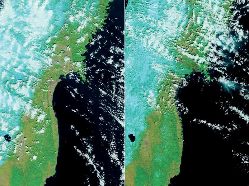 Le terribili conseguenze dello tsunami e del terremoto del marzo 2011 in Giappone. © NASA/courtesy of nasaimages.org.