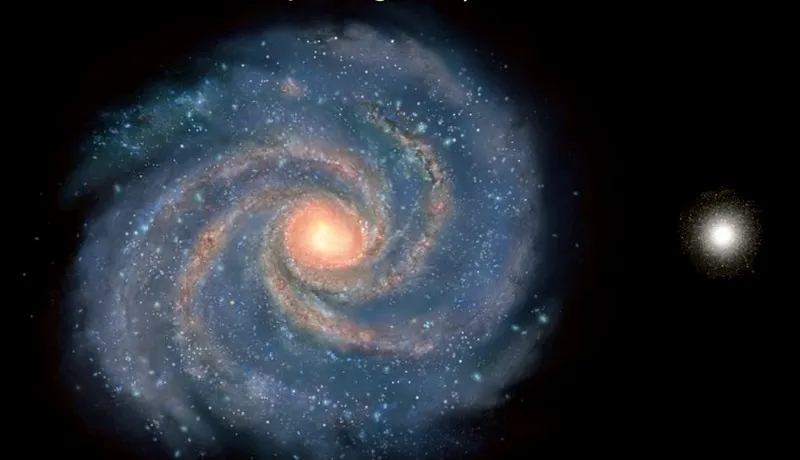 Le dimensioni comparate fra la nostra Via Lattea (a sinistra) e una galassia ultracompatta (a destra) nell’Universo giovane. Eppure hanno lo stesso numero di stelle! © NASA, ESA, A. Feild (STScI), and P. van Dokkum (Yale University).