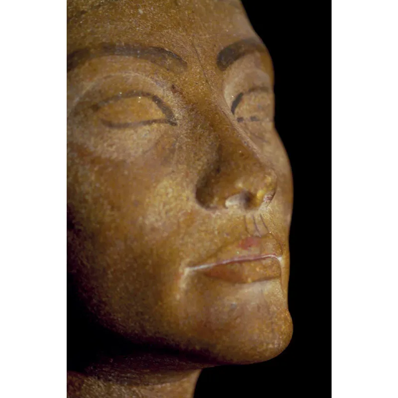 Il busto di Nefertiti in quarzite rosa conservato al Museo Egizio del Cairo, scoperto durante la campagna di scavi del 1932-33.