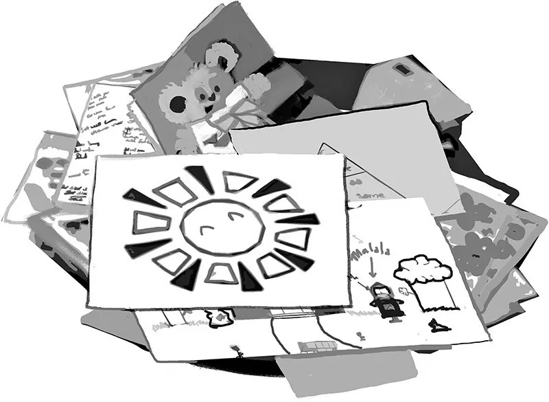 Mucchio di lettere e di disegni di bambini