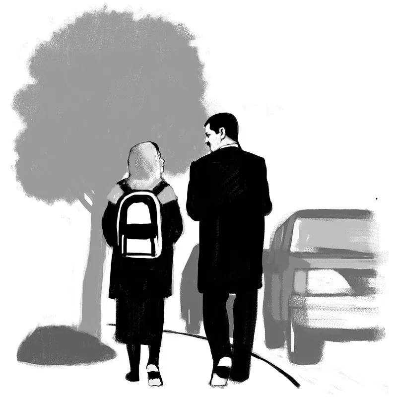 Malala con i libri nello zaino e il papà al suo fianco