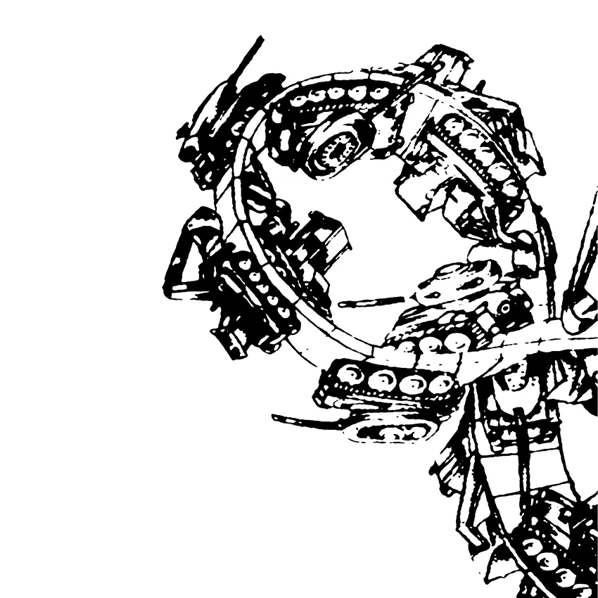 Disegno raffigurante tanti piccoli carri armati che sfilano sulla superficie di un nastro a forma di otto