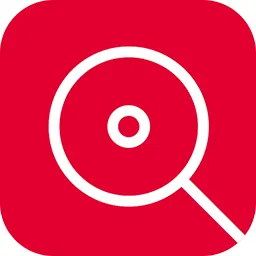 Icona. Una lente di ingrandimento sopra una piccola circonferenza