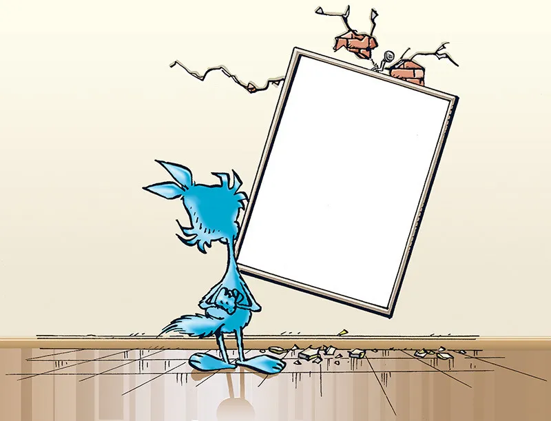 Lupo Alberto osserva un quadro completamente bianco