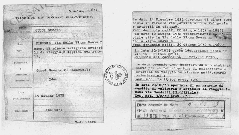 Il documento della Camera di Commercio che attesta l’anno di apertura dell’attività (1923).