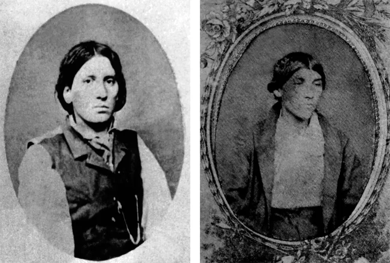 Carolina Casale, donna del brigante Michele Lippiello, e Giocondina Marino, compagna del capobanda Alessandro Pace. Entrambe furono catturate l’11 marzo 1868 e fotografate da Emanuele Russi.