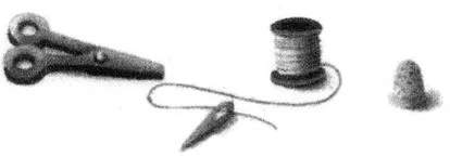 illustrazione: afo, filo, forbici, ditale