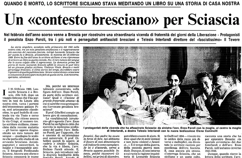 Una rara immagine delle famiglie Paroli e Interlandi riunite attorno al tavolo di un ristorante (probabilmente a Brescia negli anni Cinquanta). Primo da sinistra, l’avvocato Enzo, e in senso orario: la moglie Egle, Maria Nobile, moglie di Interlandi, Milene Cominelli, moglie di Cesare Interlandi, e Telesio Interlandi.