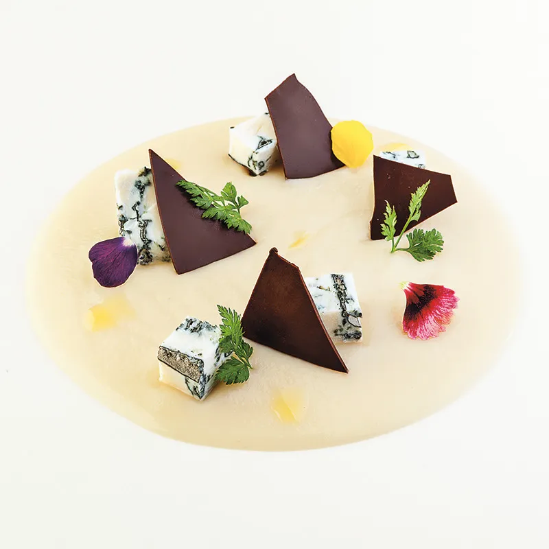 Crema di topinambur, gorgonzola e cioccolato