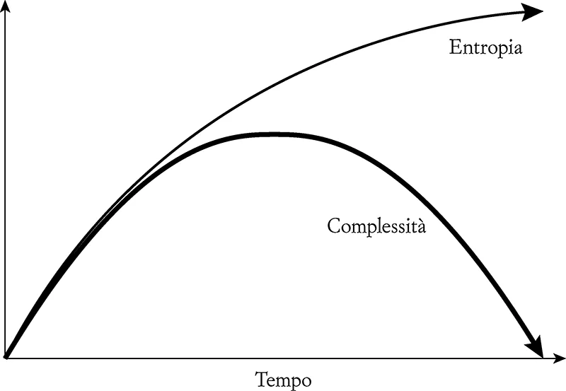 L’evoluzione nel tempo dell’entropia e della complessità in un sistema chiuso.