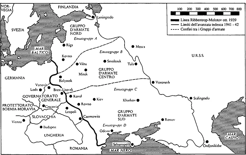 Le zone di operazione delle Einsatzgruppen (1941-1942).