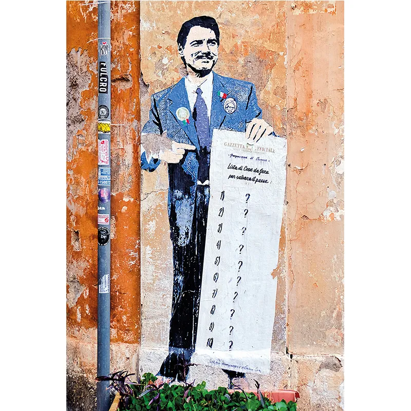 CONTE E IL SUO PROGRAMMA DI GOVERNO (VUOTO) TvBoy, poster, 2018 Roma, rimosso Rita Restifo