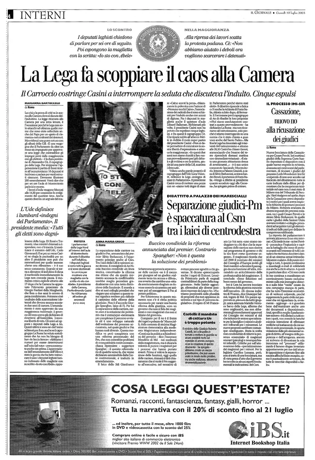 «il Giornale», 10 luglio 2003, p. 4.