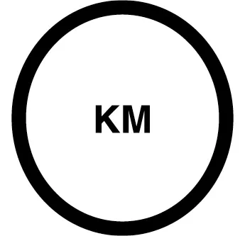 The first element: The letters KM are in the middle of an outlined circle.
