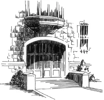 Sketch of the entrance of Saint John's College with two huge doors.