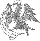 A college crest with the words In Lumine Tuo Vide Bimus Lumen. It shows an eagle with a banner in her beak.
