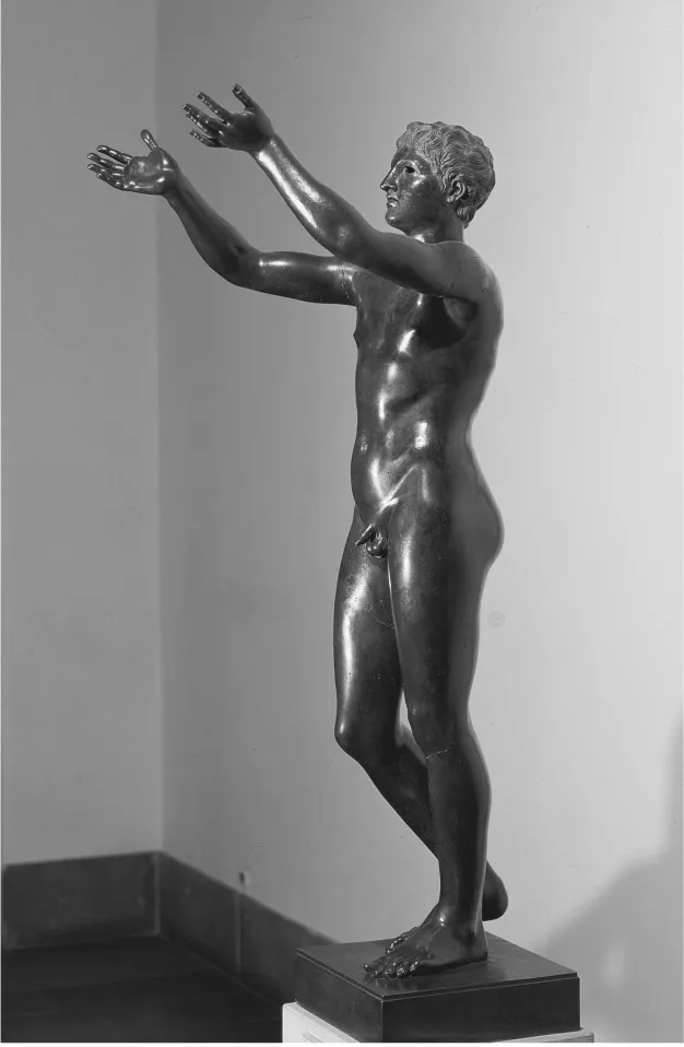 Figure 1.1. Bronze statue of a young man (Adorans), late 4th century BCE. Antikensammlung, Staatliche Museen Berlin, Sk. 2. Erich Lessing, Art Resource, New York.