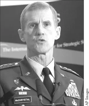 General Stanley McChrystal delivers a speech in London, October 1, 2009.
