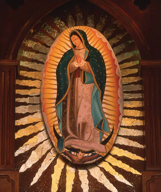 Photo of Virgin of Guadalupe, in an Italian gold frame.