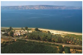 Aerial view of Sea of Galilee and Tiberias