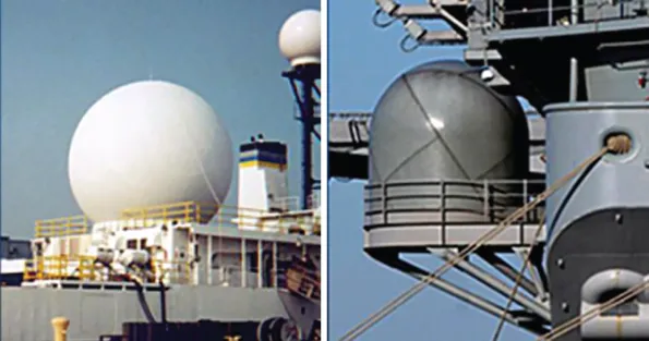 Photographs of typical radomes installed on ships.