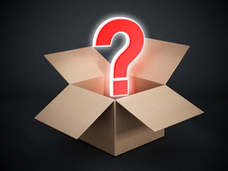 Illustration of an open box with a question mark on top of it.