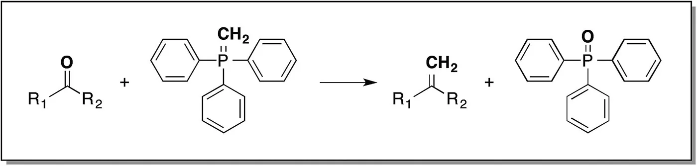 Schematic synthesis of Wittig reaction, depicting the conversion of aldehydes and ketones to olefins.