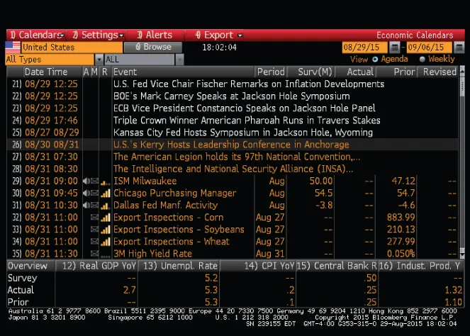 A screenshot of the Bloomberg calendar.