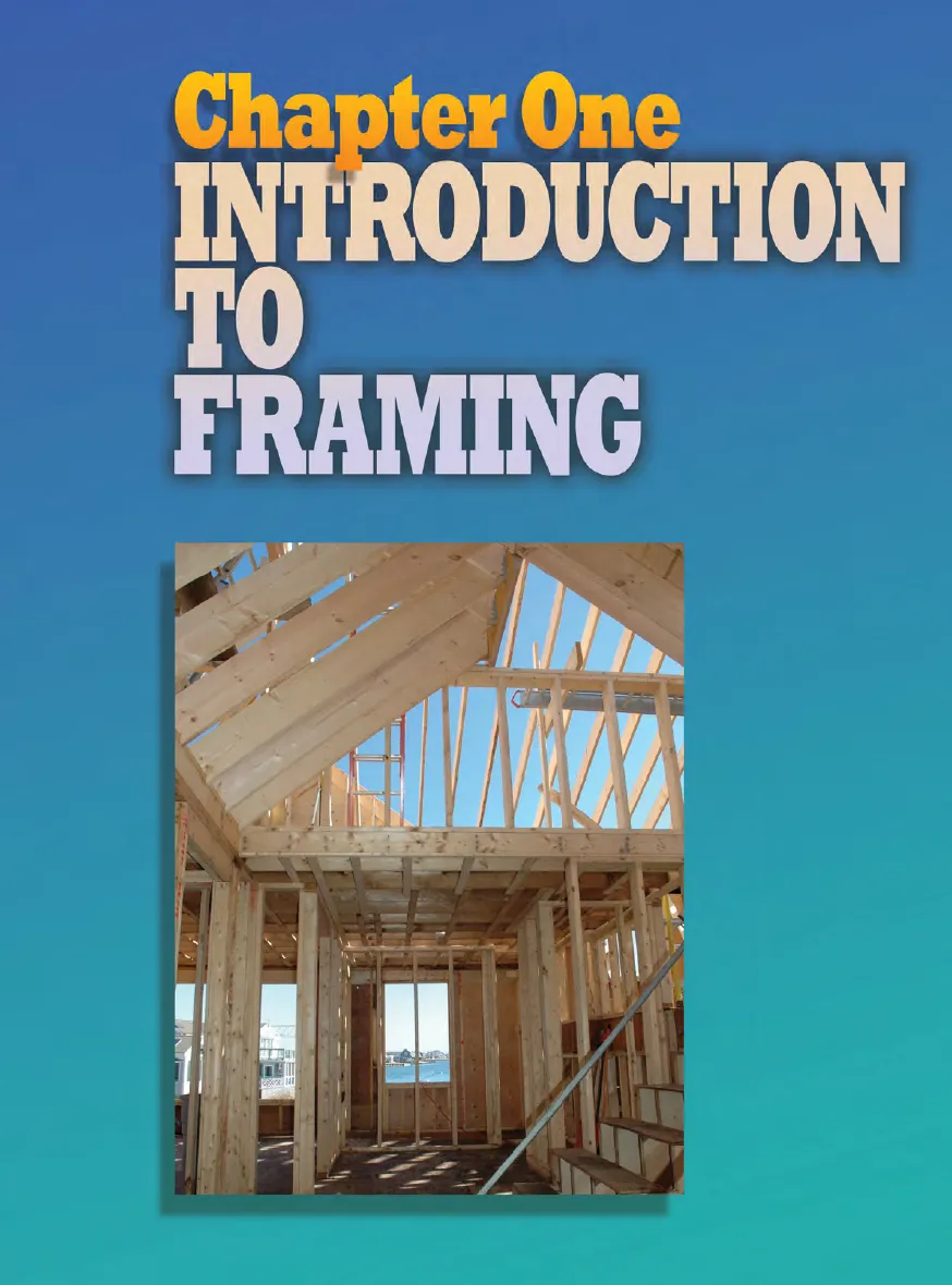 The image shows chapter one which is “Introduction to framing,” followed by an image showing the structure of a wooden frame.