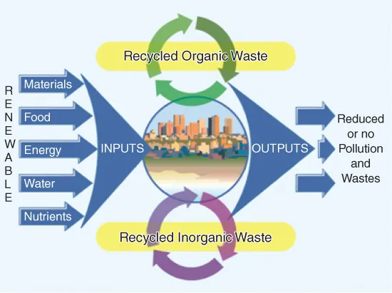 Illustration of Inputs and outputs in an idealized urban resource system.