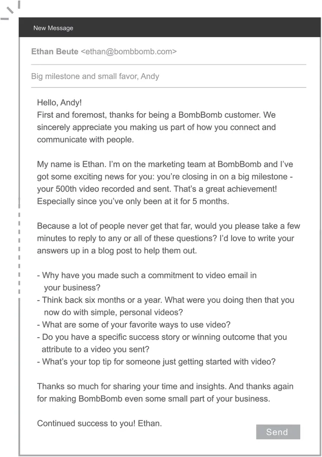 Illustration of a traditional email presenting a new message from one person with a Send option at the right bottom of the page.