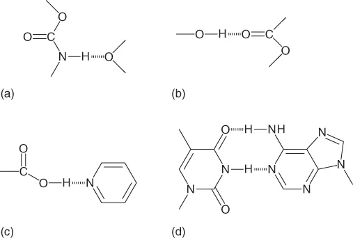 Structural illustration of Intermolecular H-bonding between two molecules.