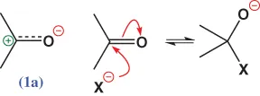 Schematic illustration of carbonyl group (1a) which has an easily polarisable Π-bond with an electrophilic carbon atom at one end.