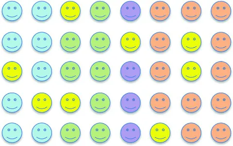 Diagram shows 8 columns and 5 rows of smiley faces where most of them are colored.