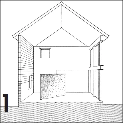 A sketch depicting the interior portion of a house.