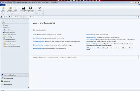 Screenshot of a dialog box shows assets and compliance entitled “System Center Configuration Manager.”